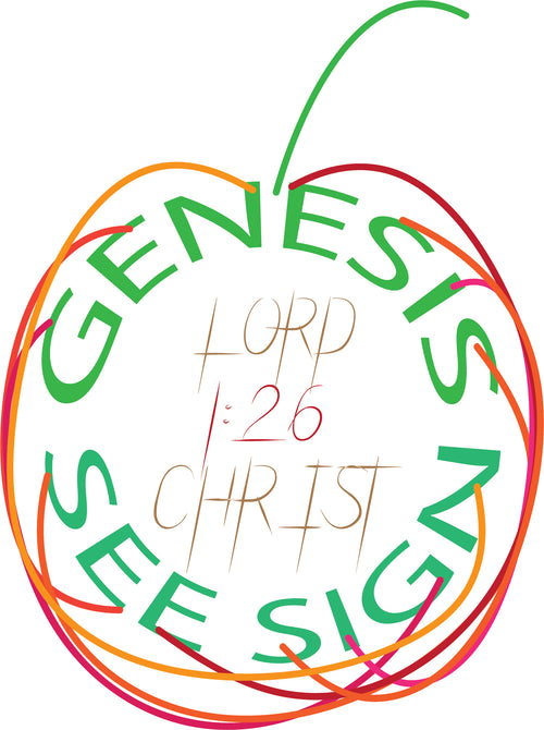 This image is of an apple.  It represent God showing up the sent a sign using the Word Genesis