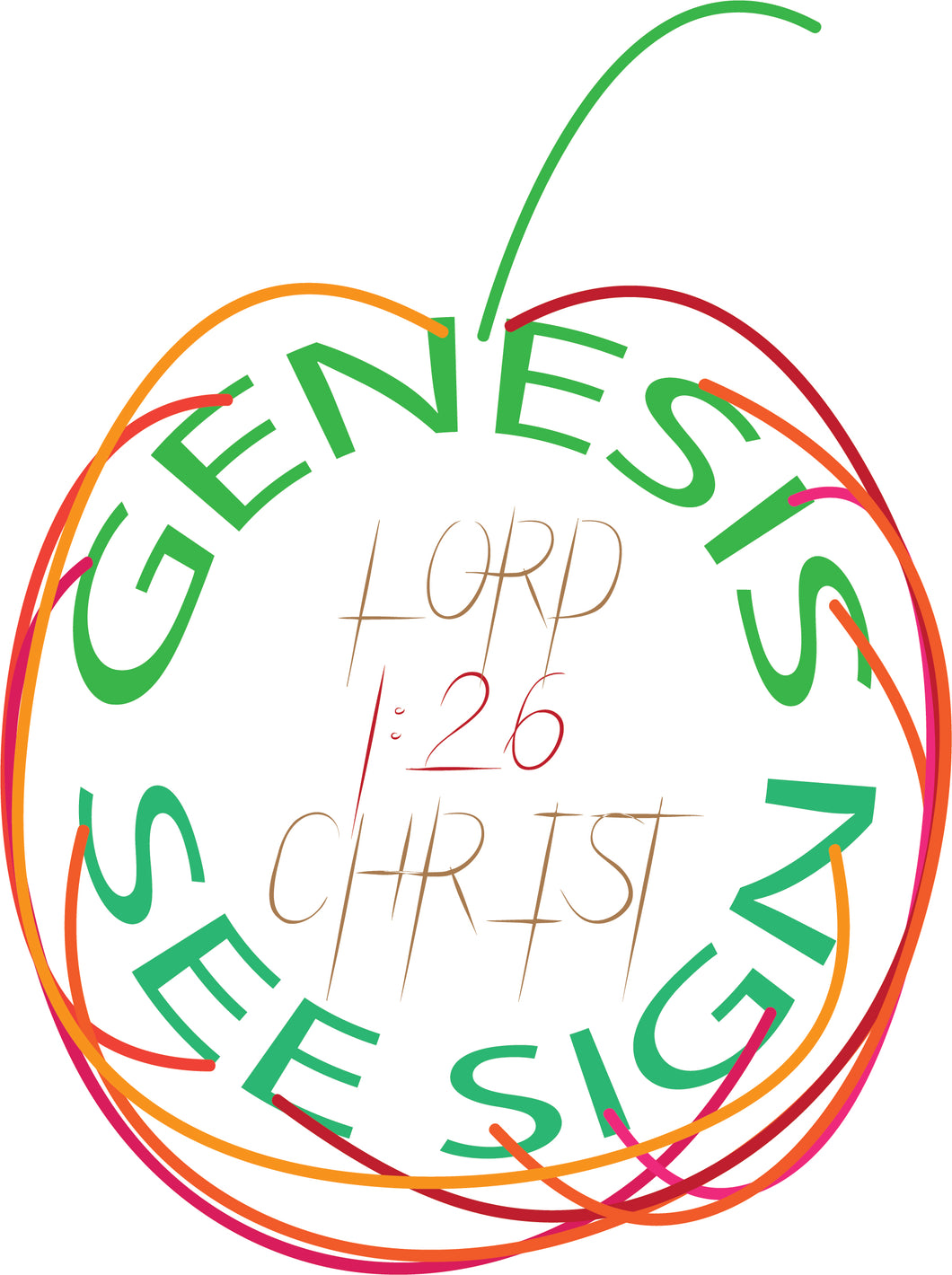 This image is of an apple.  It represent God showing up the sent a sign using the Word Genesis